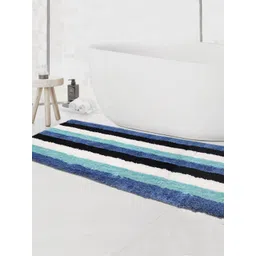 LUXEHOME INTERNATIONAL Navy Blue & White 1850 GSM Striped Bathmat-picture-30