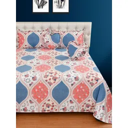 Luxmi Cotton Fabrics White & Blue Floral Polycotton 5 Piece Double Queen Superfine Bedding Set-picture-34