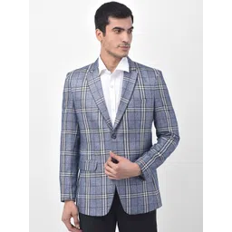 LUXURAZI Men Blue & Black Checked Tailored Fit Single-Breasted Casual Blazer-picture-22
