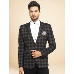 LUXURAZI Men Checked Slim-Fit Single-Breasted Blazer-picture-13