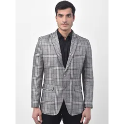 LUXURAZI Men Grey & Black Checked Tailored Fit Single-Breasted Formal Blazer-picture-21