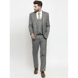 LUXURAZI Men Grey Checked Slim Fit Suit-picture-14