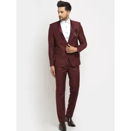 LUXURAZI Men Maroon Solid Slim-Fit Single-Breasted Two-Piece Formal Suit-picture-11