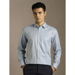 Luxure by Louis Philippe Men Gingham Checked Spread Collar Pure Cotton Formal Shirt-picture-31
