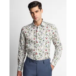 Luxure by Louis Philippe Slim Fit Floral Printed Pure Linen Formal Shirt-picture-41
