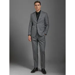 Luxure by Louis Philippe Textured Slim Fit Single-Breasted Two Piece Formal Suit-picture-41