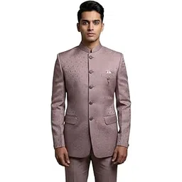 Luxurious Men's Bandhgala Jacket in Mauve Pink, Traditional Prince Coat with Mandarin Collar, Jacquard Silk Fabric, Wedding Formal Wear-picture-16