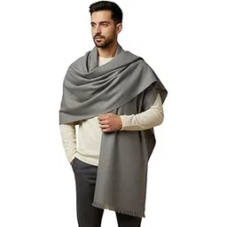 Luxury Grey Woolen Lohi Shawl for Men, Traditional Full Size Wrap with Fringe Detail, Elegant Winter Drape-picture-10