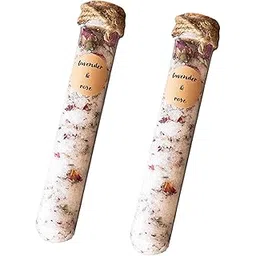 Luxury Lavender & Rose Bath Salt Tubes, Natural Epsom Salts with Essential Oils, Dried Flowers, 2 x 50g Spa Gift Pack for Relaxation, Aromatherapy-picture-24