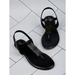 Luxyfeel Embellished T-Strap Flats With Backstrap-picture-38