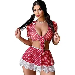 luxzii - a touch of luxury LUXZII Sexy Babydoll Dress for Women Lingerie Set – Sheer Mesh Polka Dot Nightwear with Lace Trim | 3 Piece Sleepwear Set with Top, Skirt & G-String | Romantic Honeymoon Outfit-picture-10