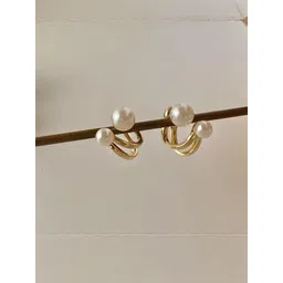 LVISHI Trendy Gold Pearls Earrings Korean Huggie Style for Women & Girls-picture-24