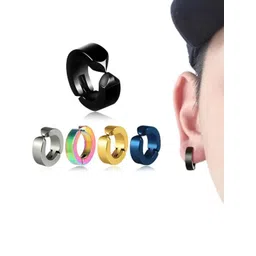 LVISHI Unisex Pack Of 5 Multi Color Solid Stainless Steel Casual Circular Hoop Earrings-picture-27