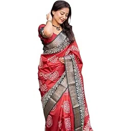lyamay Women's Dola Silk Kalamkari Bandhani Printed Saree with Blouse Piece image 1