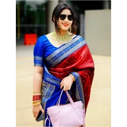 LYANNA Ethnic Motifs Zari Satin Handloom Sambalpuri Saree-picture-41