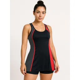 LYCOT Colourblocked Round Neck Swimming Dress With attached Shorts-picture-40