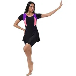 lycot Nylon Women's Frock Style Half Sleeves with Cycling Short Swimwear-picture-29