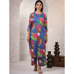 LYFJ Women Printed Pure Cotton Printed Kurta with Trousers-picture-19