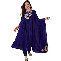 lymi label Blue Georgette Thread Work Embroidery With A-Line Kurta Pant Set with Dupatta-picture-20