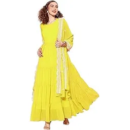 lymi label Gown for Women - Georgette Flared Solid Maxi Gown with White Thread Embroidered Dupatta for Ethnic Wear-picture-23