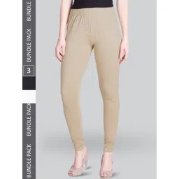 LYRA Pack Of 3 Churidar Length Cotton Lycra Leggings-picture-39