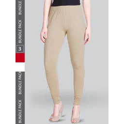 LYRA Pack Of 3 Churidar Length Cotton Lycra Leggings-picture-10