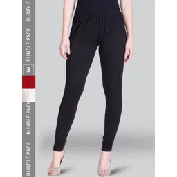 LYRA Pack Of 3 Churidar Length Cotton Lycra Leggings-picture-43