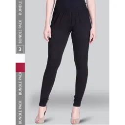 LYRA Pack Of 3 Churidar Length Cotton Lycra Leggings-picture-20
