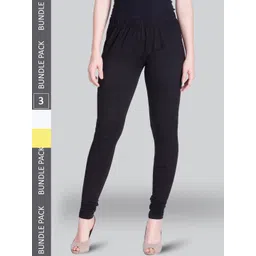 LYRA Pack Of 3 Churidar Length Cotton Lycra Leggings-picture-27