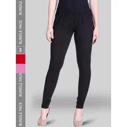 LYRA Pack Of 3 Churidar Length Cotton Lycra Leggings-picture-30