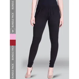 LYRA Pack Of 3 Churidar Length Cotton Lycra Leggings-picture-42