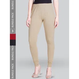 LYRA Pack Of 3 Churidar Length Cotton Lycra Leggings-picture-35