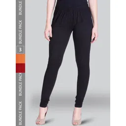 LYRA Pack Of 3 Churidar Length Cotton Lycra Leggings-picture-37