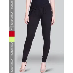 LYRA Pack Of 3 Churidar Length Cotton Lycra Leggings-picture-38