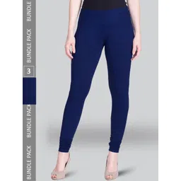 LYRA Pack Of 3 Churidar Length Cotton Lycra Leggings-picture-31