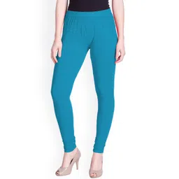 LYRA Women Blue Solid Cotton Churidar Length Leggings-picture-31