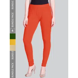 LYRA Women Pack Of 4 Churidar-Length Cotton Lycra Leggings-picture-36