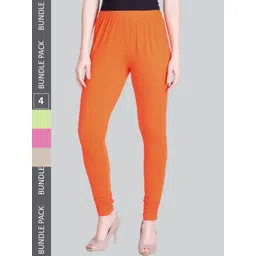 LYRA Women Pack Of 4 Churidar-Length Cotton Lycra Leggings-picture-40