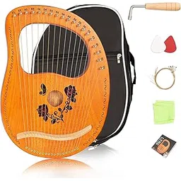 Lyre Harp 19 String Wood Rose - Portable Solid Mahogany String Instrument With Black Bag, Carry Cloth, Sheet Music, Pick, Tuning Wrench (Rose)-picture-17