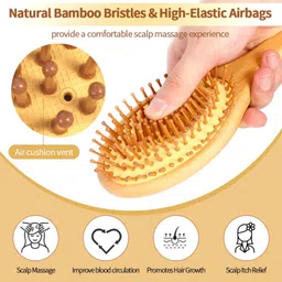 Lyrovo Bamboo Hair Brush for Hair Growth, Natural Bamboo Bristles Detangling Wooden Paddle Hairbrush for Massaging Scalp image 2
