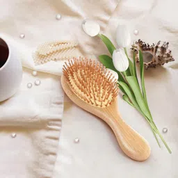 Lyrovo Bamboo Hair Brush for Hair Growth, Natural Bamboo Bristles Detangling Wooden Paddle Hairbrush for Massaging Scalp image 5