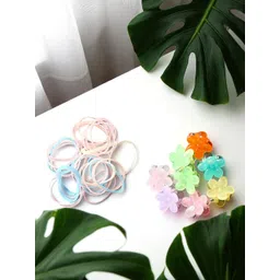 LYTIX Girls Pack Of 20 Soft Elastic Bands Hair Ties & Mini Claw Clips - Assorted-picture-48