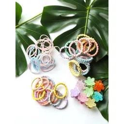 LYTIX Girls Pack Of 30 Soft Elastic Bands Hair Ties & Mini Claw Clips - Assorted-picture-46