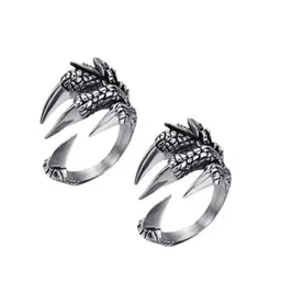 M A ENTERPRISES Unisex Stainless Steel Set Of 2 Silver-Plated Adjustable Finger Rings-picture-10