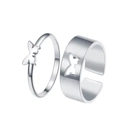 M A ENTERPRISES Unisex Stainless Steel Set Of 2 Silver-Plated Adjustable Finger Rings-picture-38