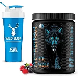 M B Muscle Builder's The Wolf Pre Workout Supplement with Creatine Monohydrate, L-Arginine, Beta-Alanine, Caffeine Anhydrous - For Men & Women [30-60 Servings, Mix Berries, 255g] With Free Shaker-picture-12