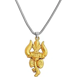 m men style Lord Shiv Trishul Damru Shiv Symbol Necklace Religious Jewelery Gold Brass Pendant Necklace Chain For Unisex image 1