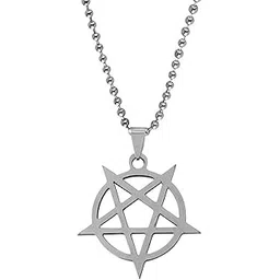 M Men Style Bikers Jewelry Gothic Star Of Devid Pentacolo Pentagram Silver Stainless Steel Pendant Necklace Chain For Men And Women LC0061-picture-35