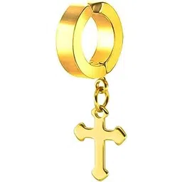 m men style Cross Charm Fashion Punk Non-Piercing Clip-on Gold Stainless Steel Earrings For Men And Women-picture-37