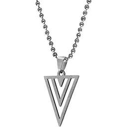 m men style Geometric Triangle Silver Stainless Steel Pendant Necklace Chain For Men And WomenLC0090-picture-32